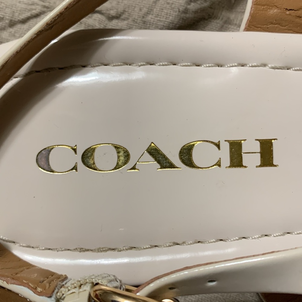 Coach Caterine Women Open Toe Patent Leather Thong Sandal Beige Size 7B - Picture 5 of 13